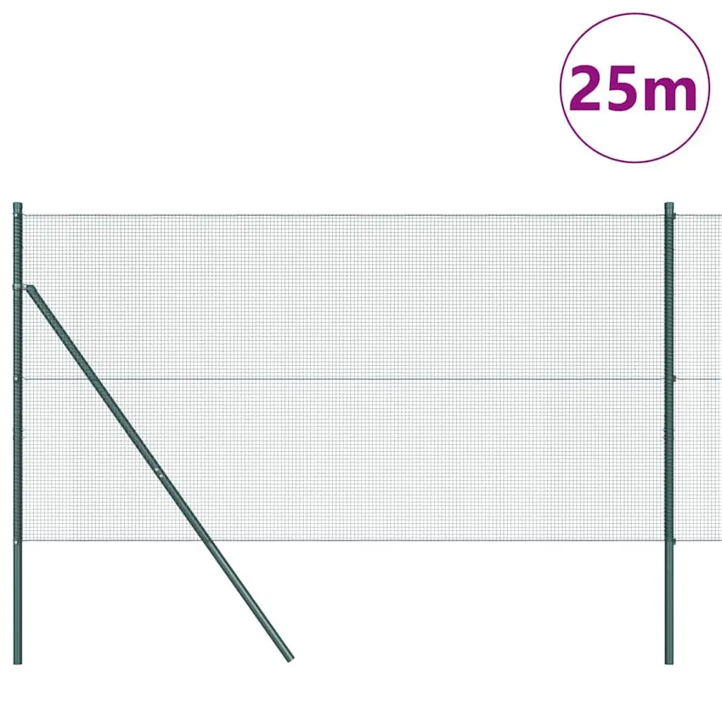 Welded Wire Fence Panel Ground Fix 25 x 1 m PVC-Coated Steel Green Garden