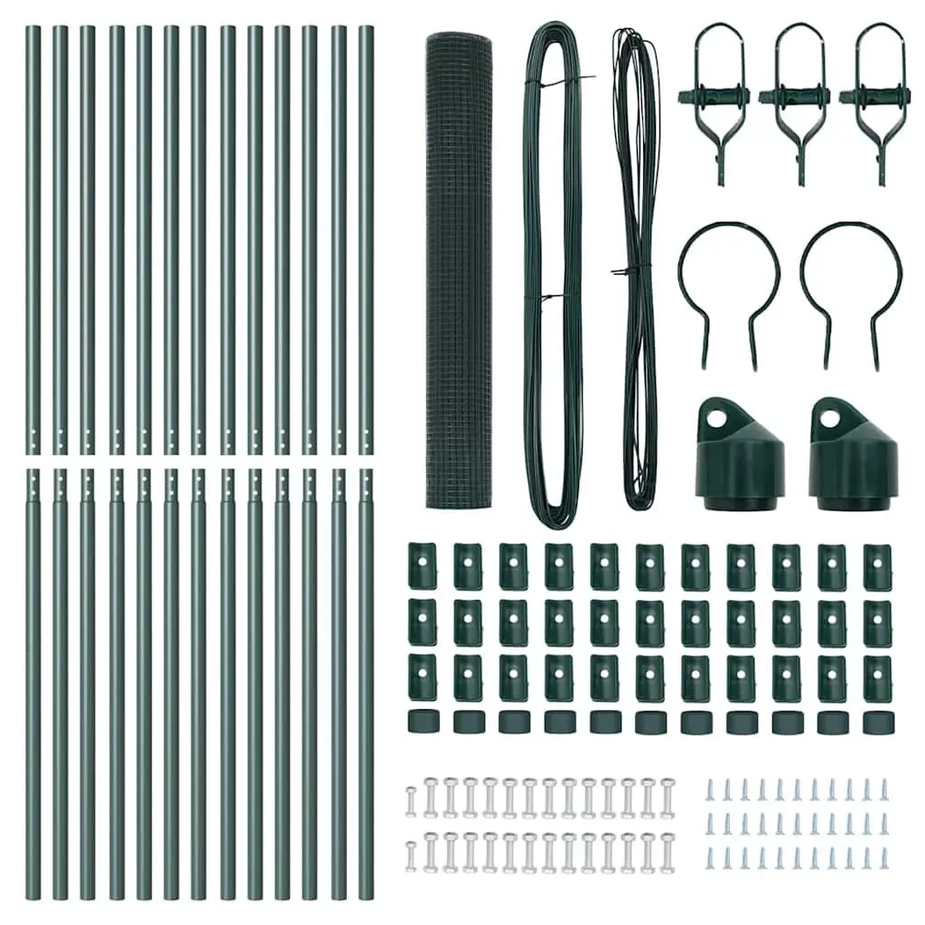 Welded Wire Fence Panel Ground Fix 25 x 1 m PVC-Coated Steel Green Garden