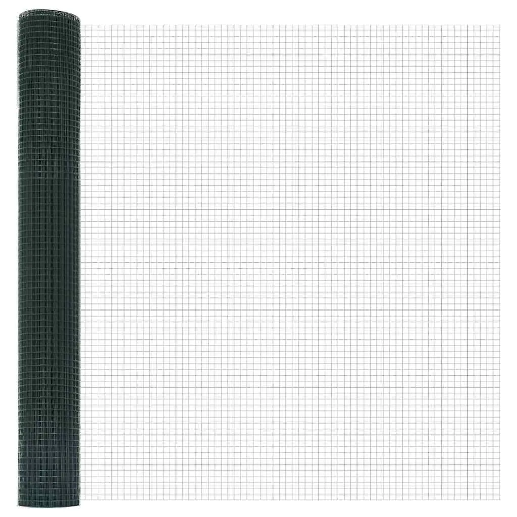 Welded Wire Fence Panel Ground Fix 25 x 1 m PVC-Coated Steel Green Garden