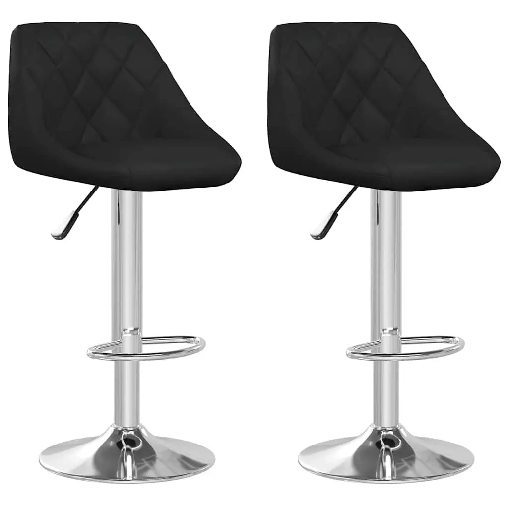 Bar Stools 2 pcs Black Faux Leather Modern Kitchen Counter Height Adjustable