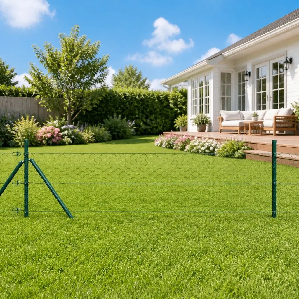 Hexagonal Fence Ground Fix 25 x 1 m Green PVC-Coated