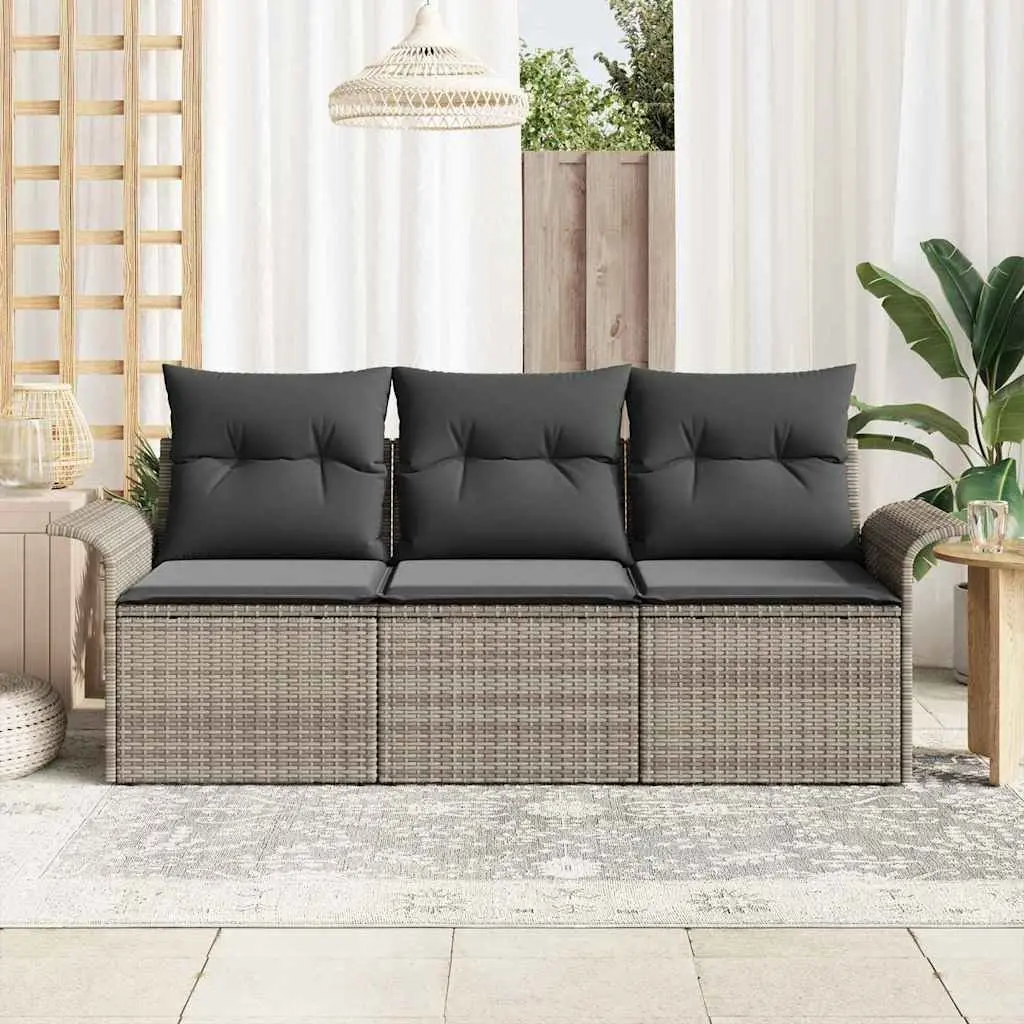 Garden Sofa Set Modular Outdoor Furniture 3 Piece Grey Poly Rattan