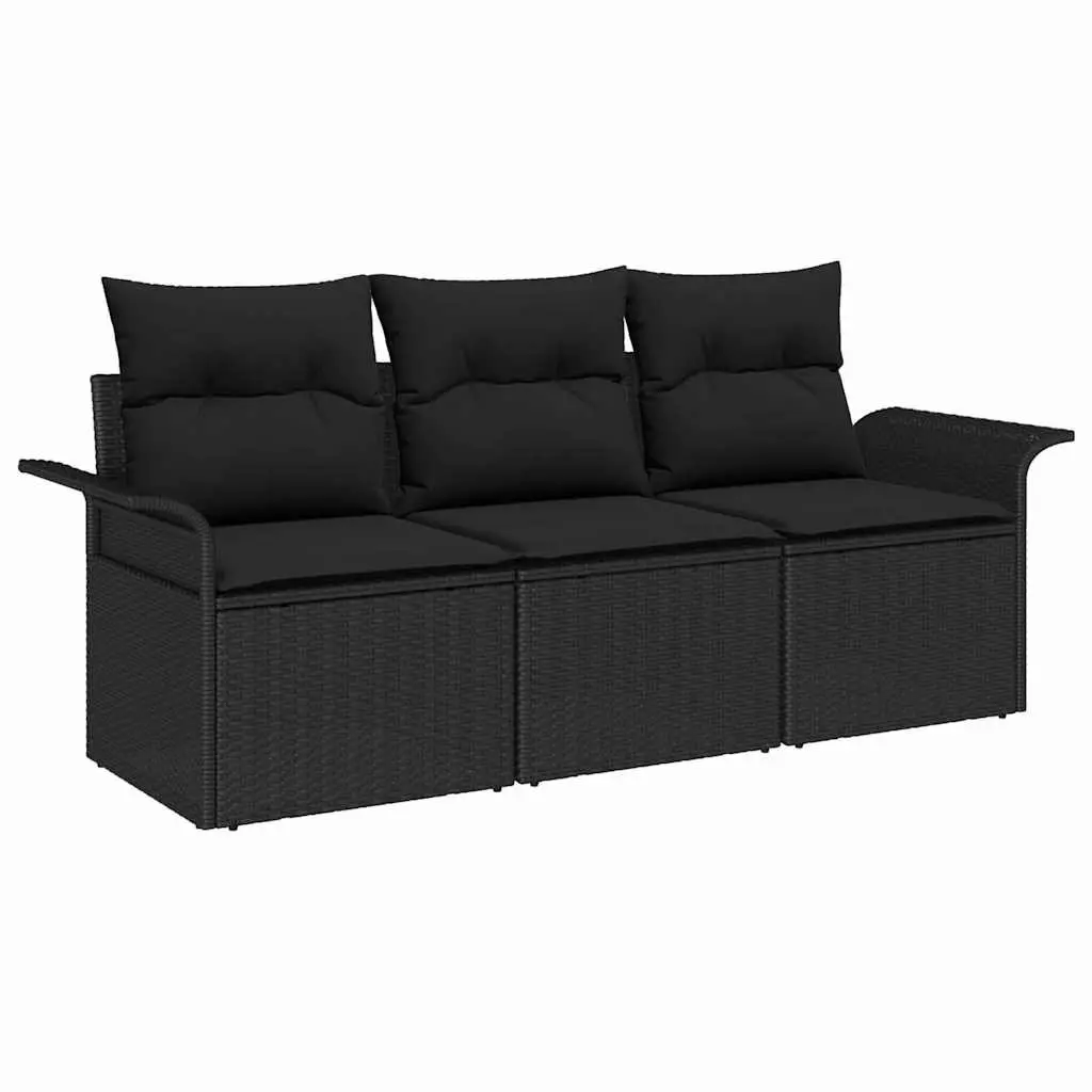 Garden Sofa Set 3 Piece Outdoor Furniture Black Poly Rattan with Cushions