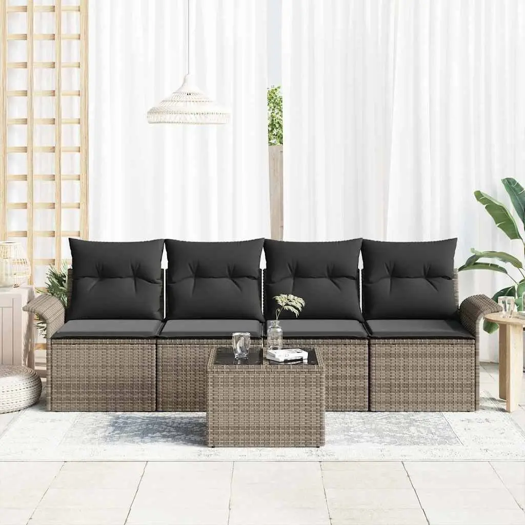 Modular Garden Sofa Set 5 Piece Outdoor Seating Grey Poly Rattan