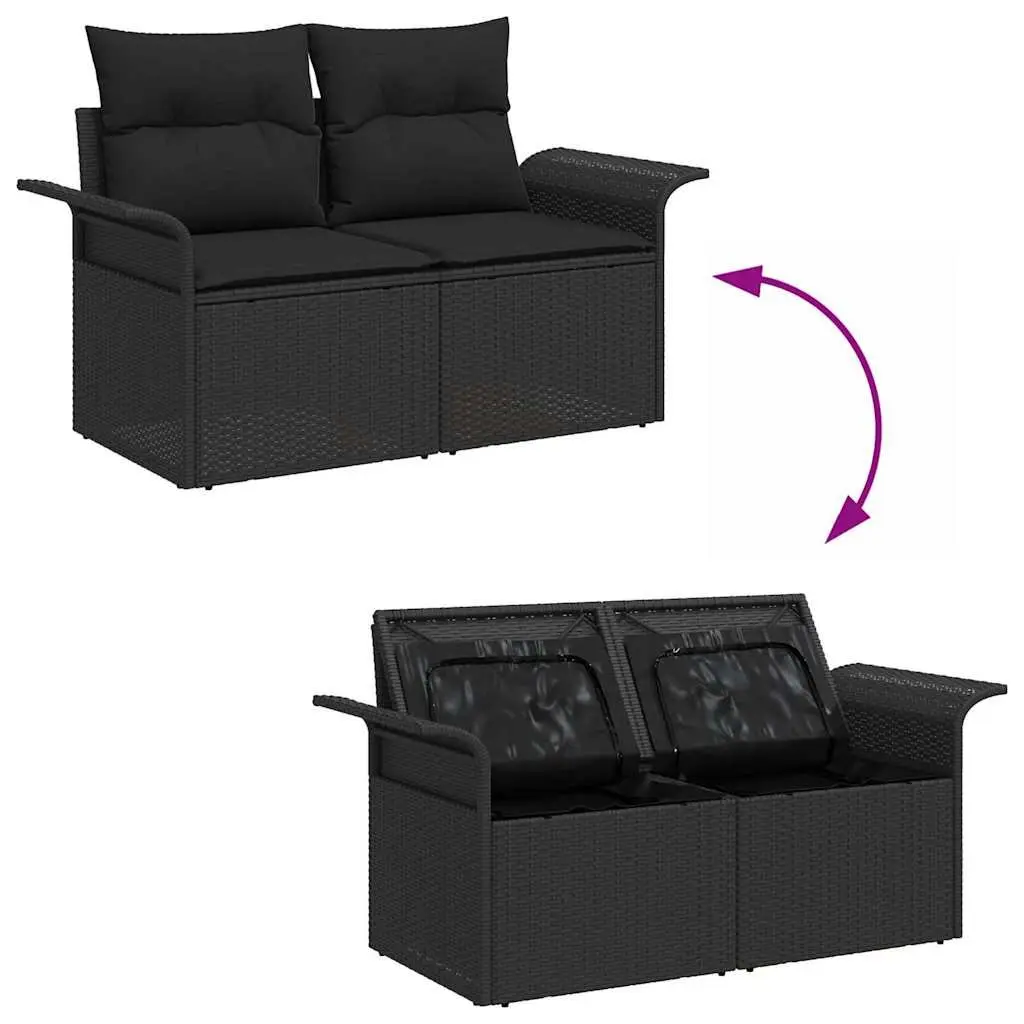 Outdoor Garden Sofa Set 6 Pieces Black Poly Rattan Steel Frame Glass Table
