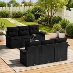 Comfortable 7-Piece Black Sofa Set for Outdoor Spaces