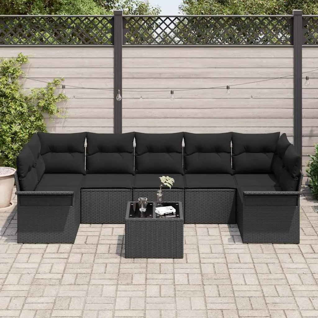 Modular 8 Piece Garden Sofa Set Black Poly Rattan Outdoor Furniture with Cushions