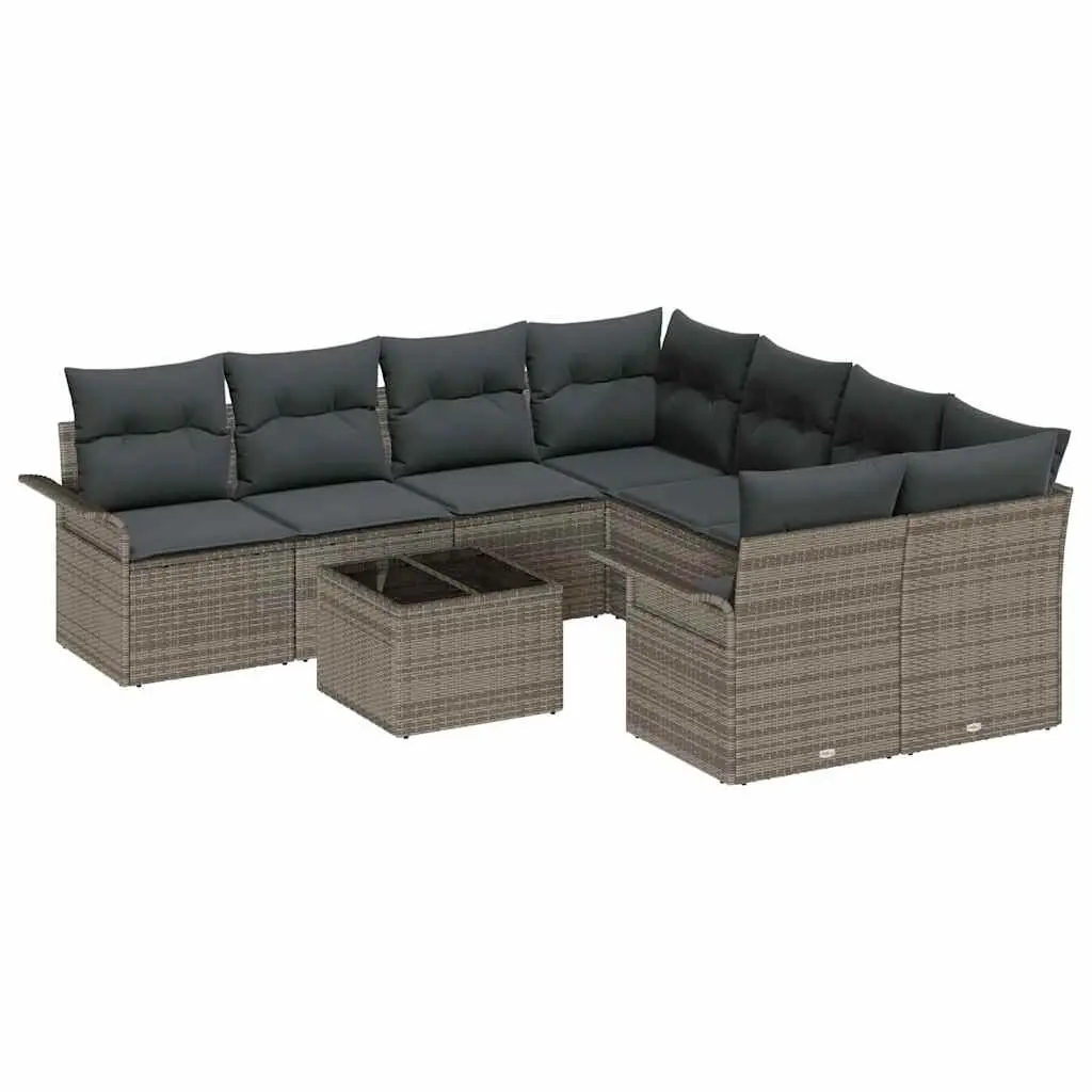 Garden Sofa Set 9 pcs Modular Outdoor Lounge Seating Grey Poly Rattan with Table