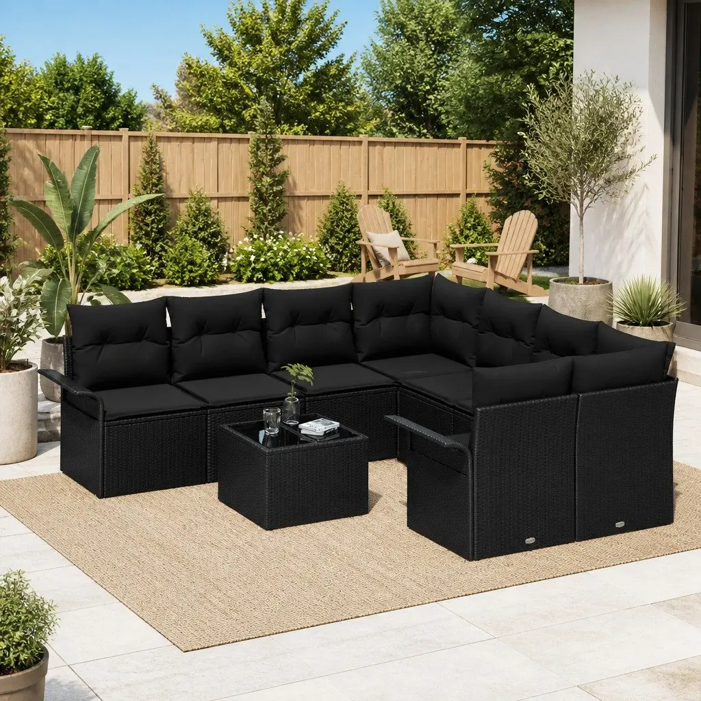Garden Sofa Set Modular Outdoor Seating 9 Pieces Poly Rattan Black