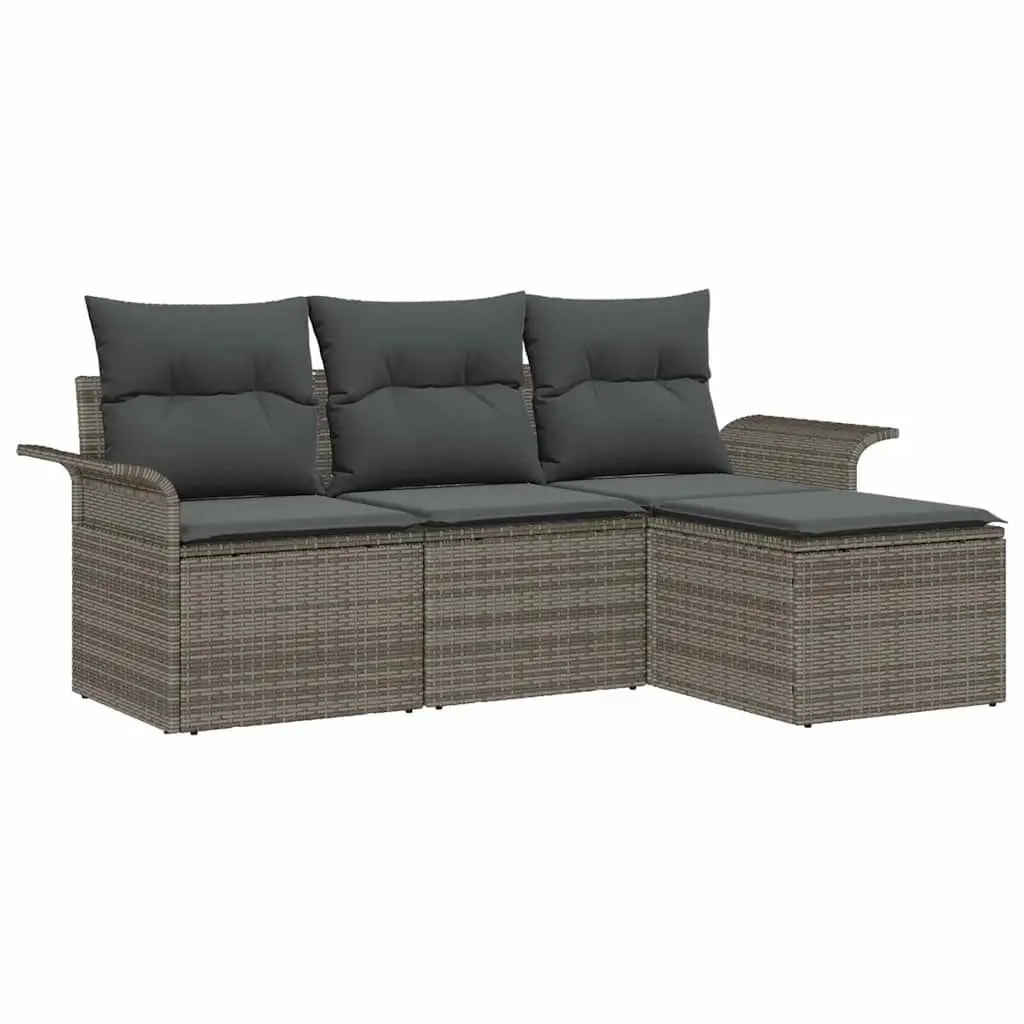 Garden Sofa Set 4 Pieces Modular Outdoor Furniture Grey Poly Rattan
