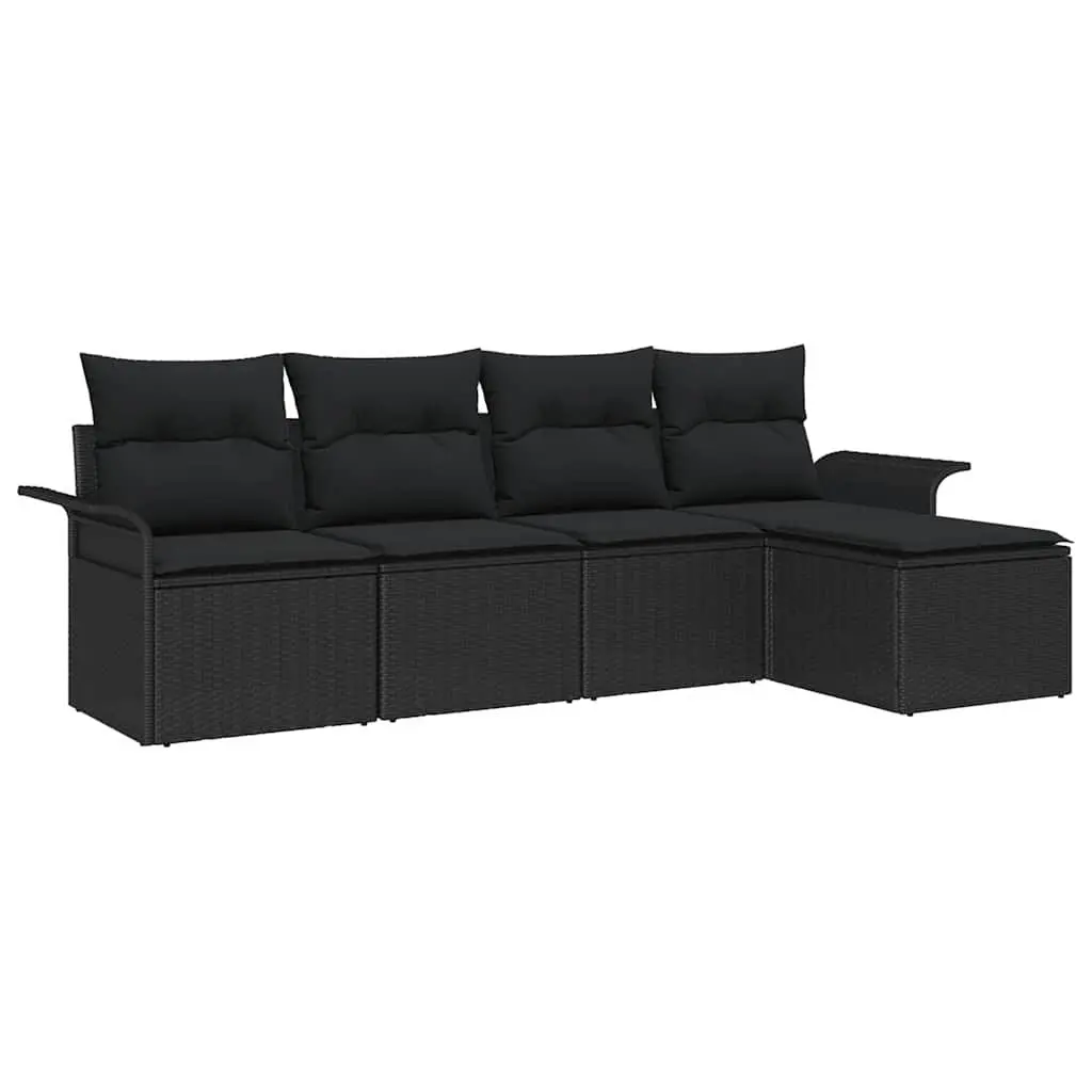 Modular Garden Sofa Set 5 Pieces Outdoor Patio Furniture Black Poly Rattan