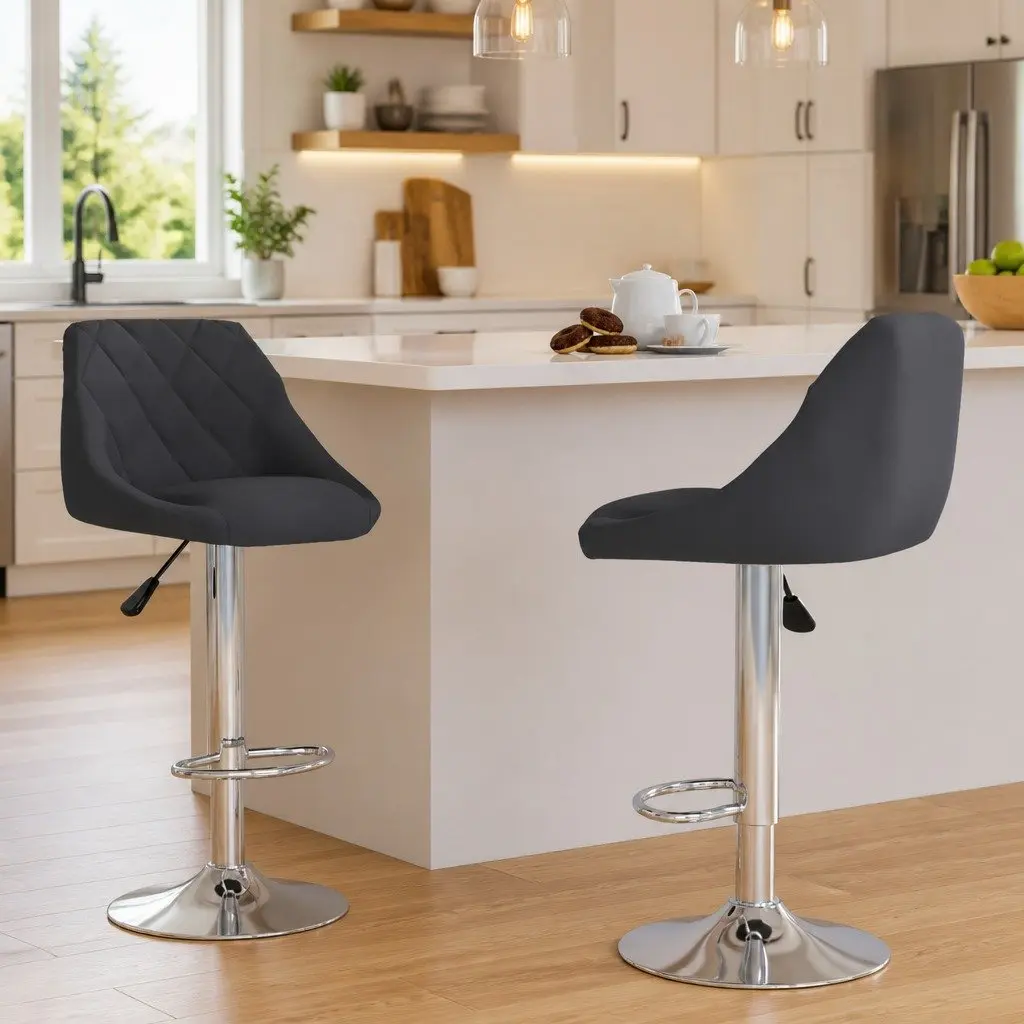 Bar Stools Adjustable Height Swivel 2 Piece Grey Velvet