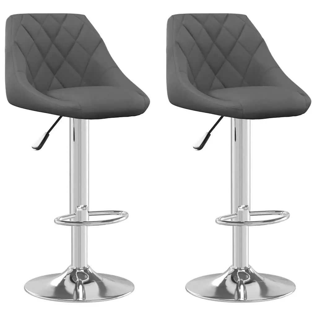 Bar Stools Adjustable Height Swivel 2 Piece Grey Velvet