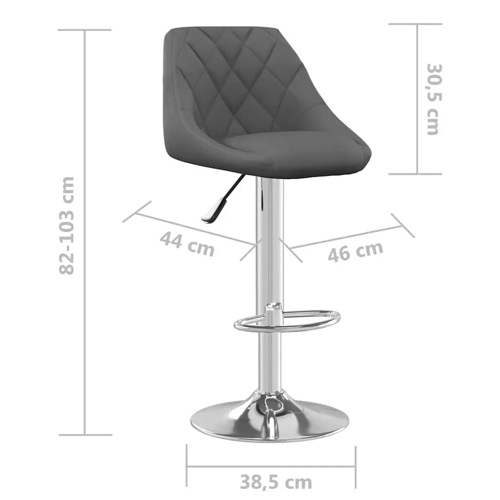 Bar Stools Adjustable Height Swivel 2 Piece Grey Velvet