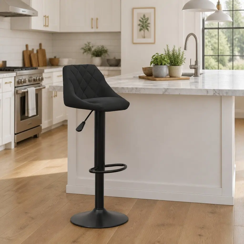 Black Velvet Swivel Bar Stool for Comfort