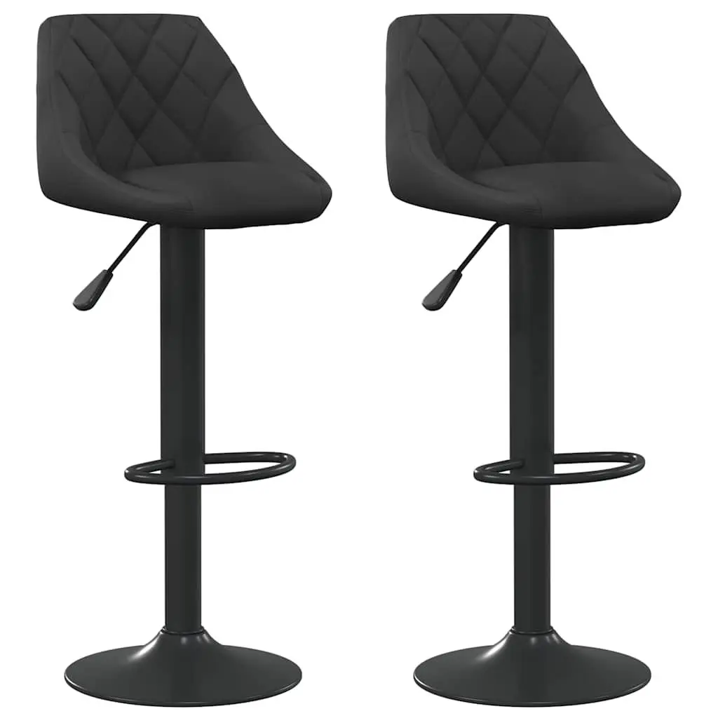 Bar Stools Adjustable Height Swivel Black Velvet 2 Piece