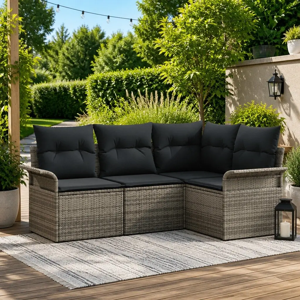 Modular Garden Sofa Set Outdoor Lounge 4 Piece Grey Poly Rattan