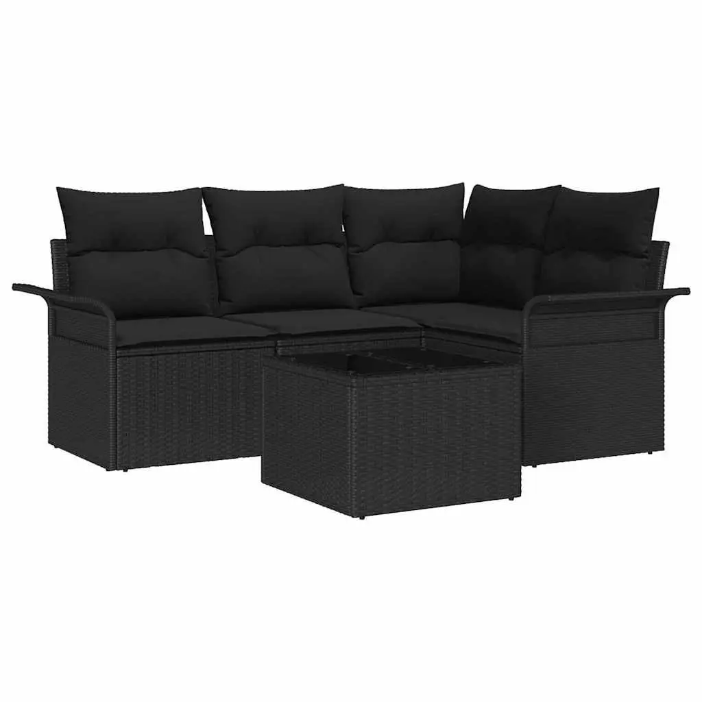Modular Garden Sofa Set Outdoor Lounge 5 Piece Black Poly Rattan with Storage