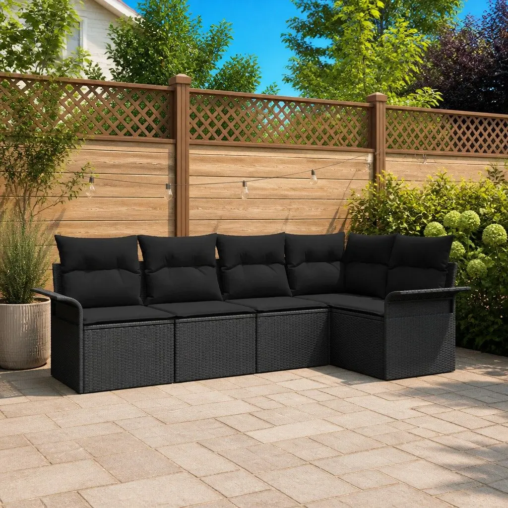 Modular Outdoor Sofa Set Black Poly Rattan 5 Piece Garden Lounge Furniture