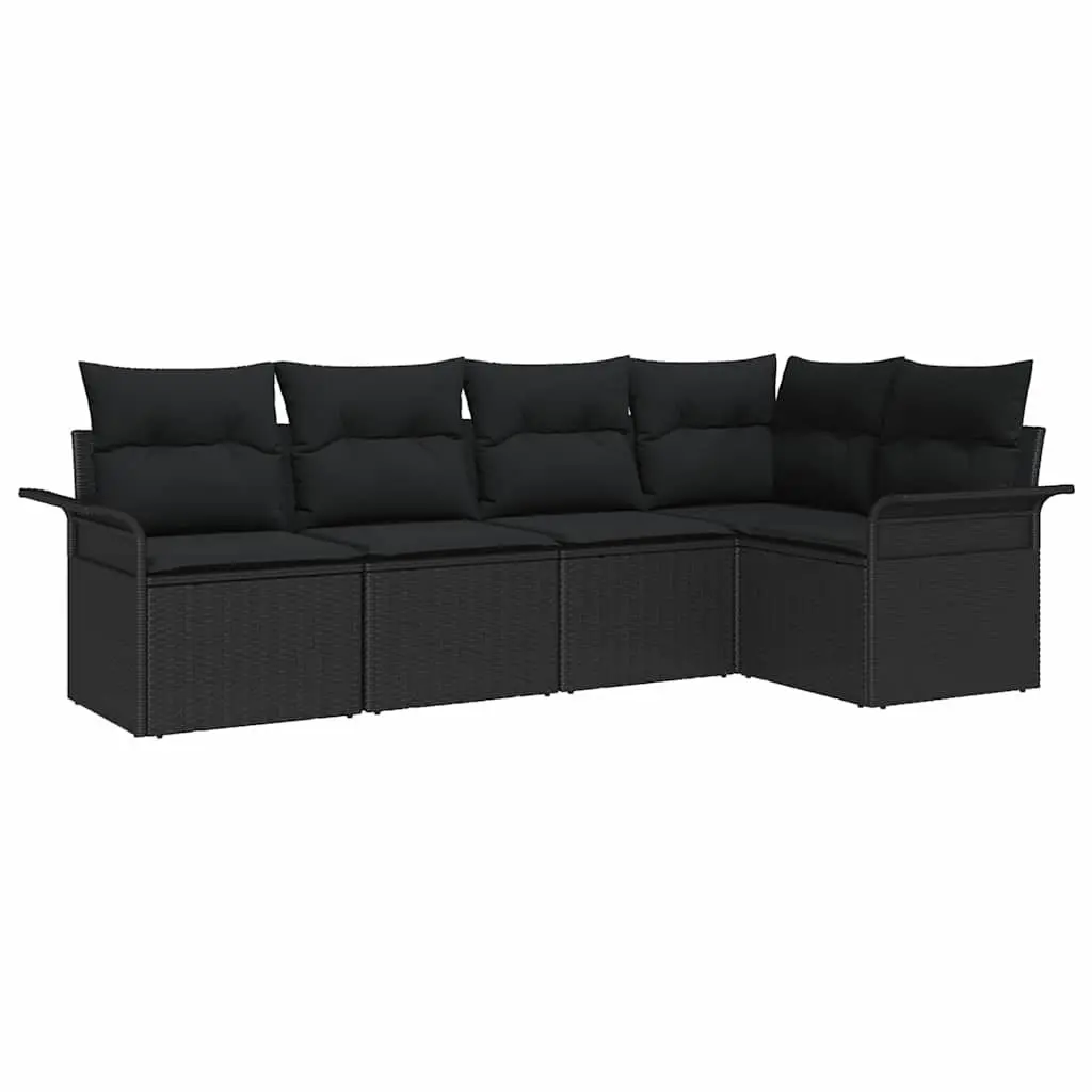 Modular Outdoor Sofa Set Black Poly Rattan 5 Piece Garden Lounge Furniture