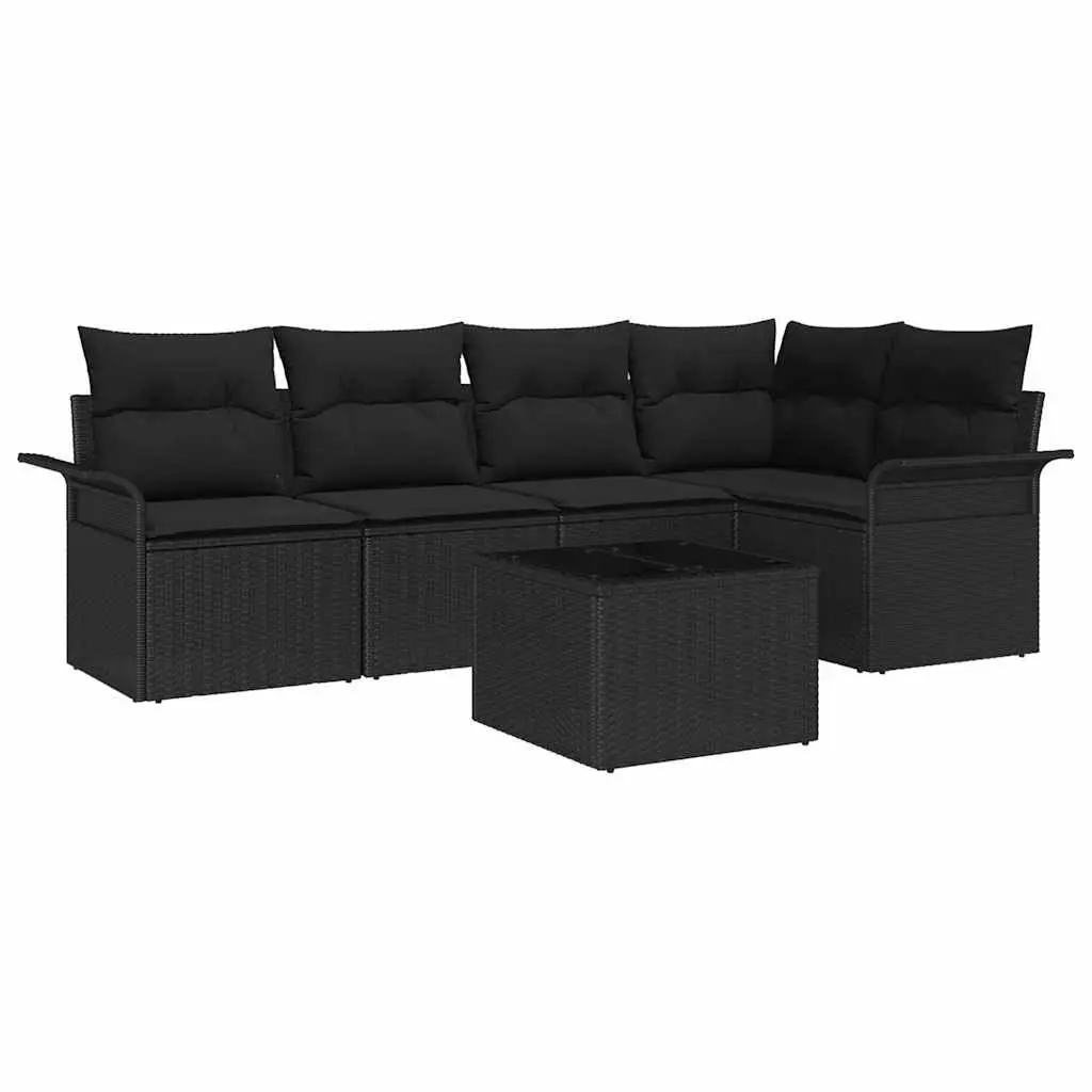 Modular Garden Sofa Set 6 Pieces Black Poly Rattan Outdoor Furniture with