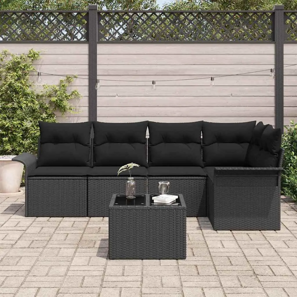 Modular Garden Sofa Set 6 Pieces Black Poly Rattan Outdoor Furniture with