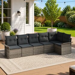 Warm Grey Poly Rattan 6-Piece Sofa Set for Outdoors