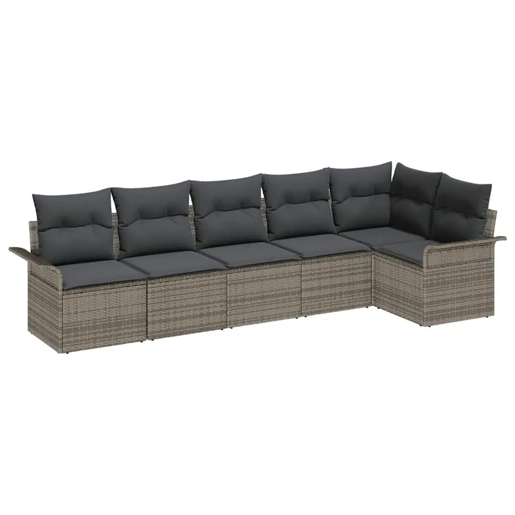 Modular Garden Sofa Set 6 Piece Outdoor Furniture Grey Poly Rattan with Cushions