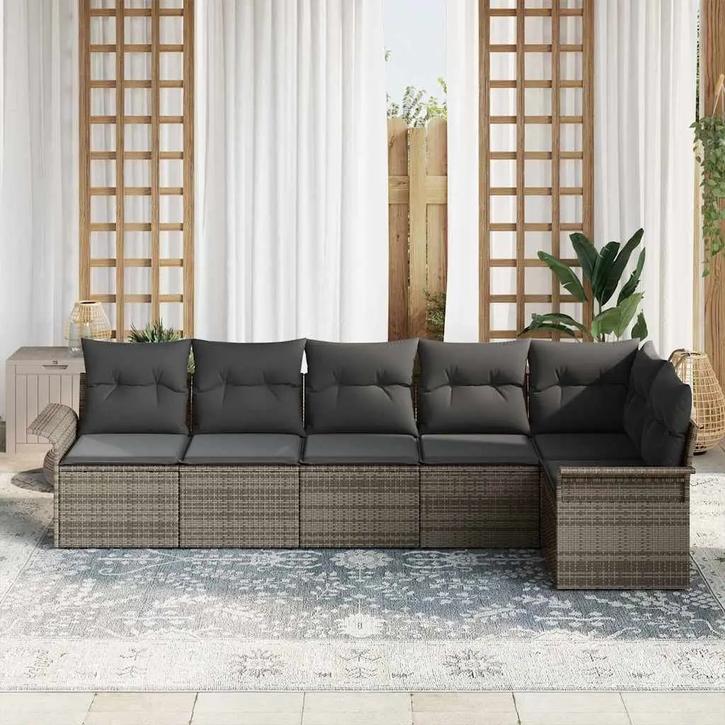 Modular Garden Sofa Set 6 Piece Outdoor Furniture Grey Poly Rattan with Cushions