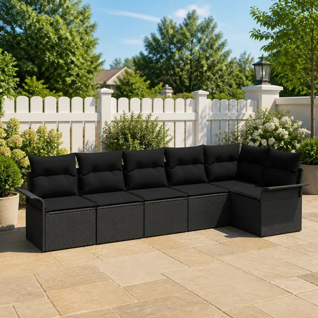 Modular Garden Sofa Set 6 Piece Outdoor Furniture Poly Rattan Black
