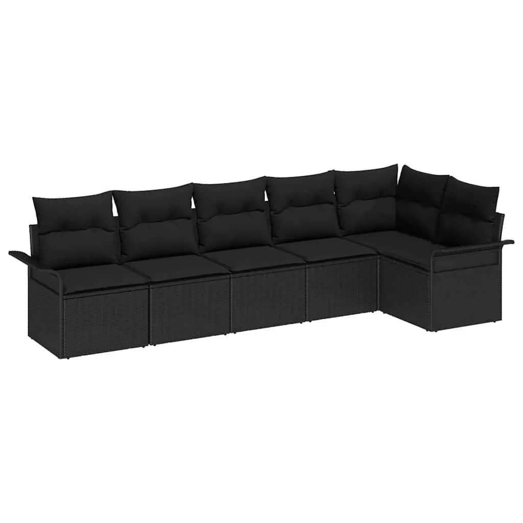Modular Garden Sofa Set 6 Piece Outdoor Furniture Poly Rattan Black