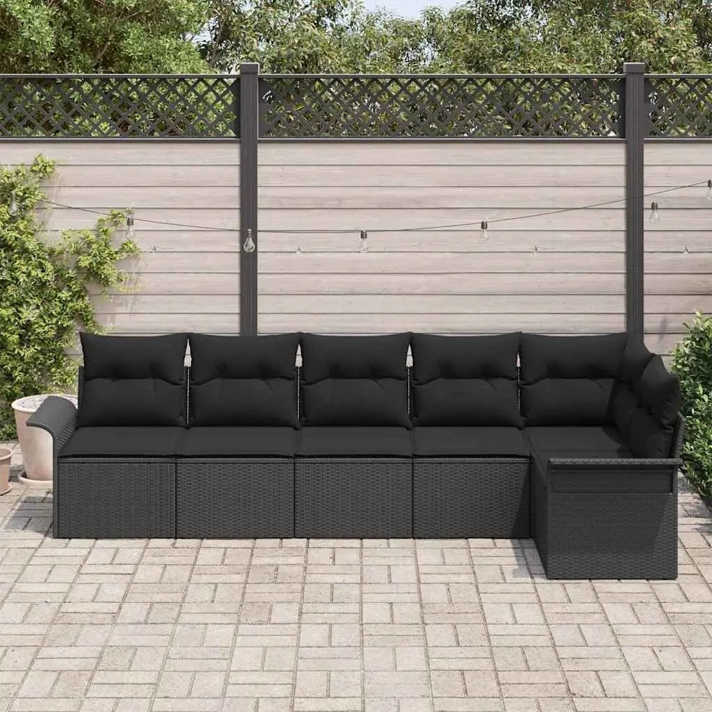 Modular Garden Sofa Set 6 Piece Outdoor Furniture Poly Rattan Black