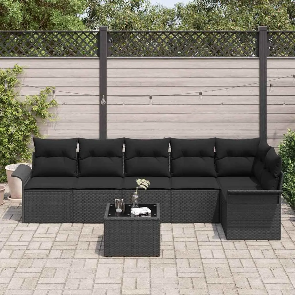 Outdoor Garden Sofa Set 7 Piece Modular Patio Furniture Black Poly Rattan