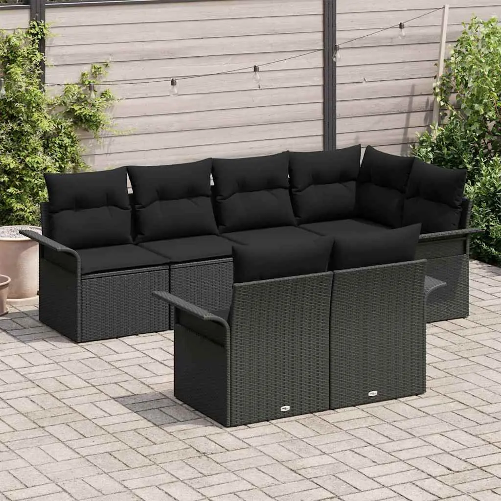 7 Piece Garden Sofa Set Modular Outdoor Patio Furniture with Cushions Black