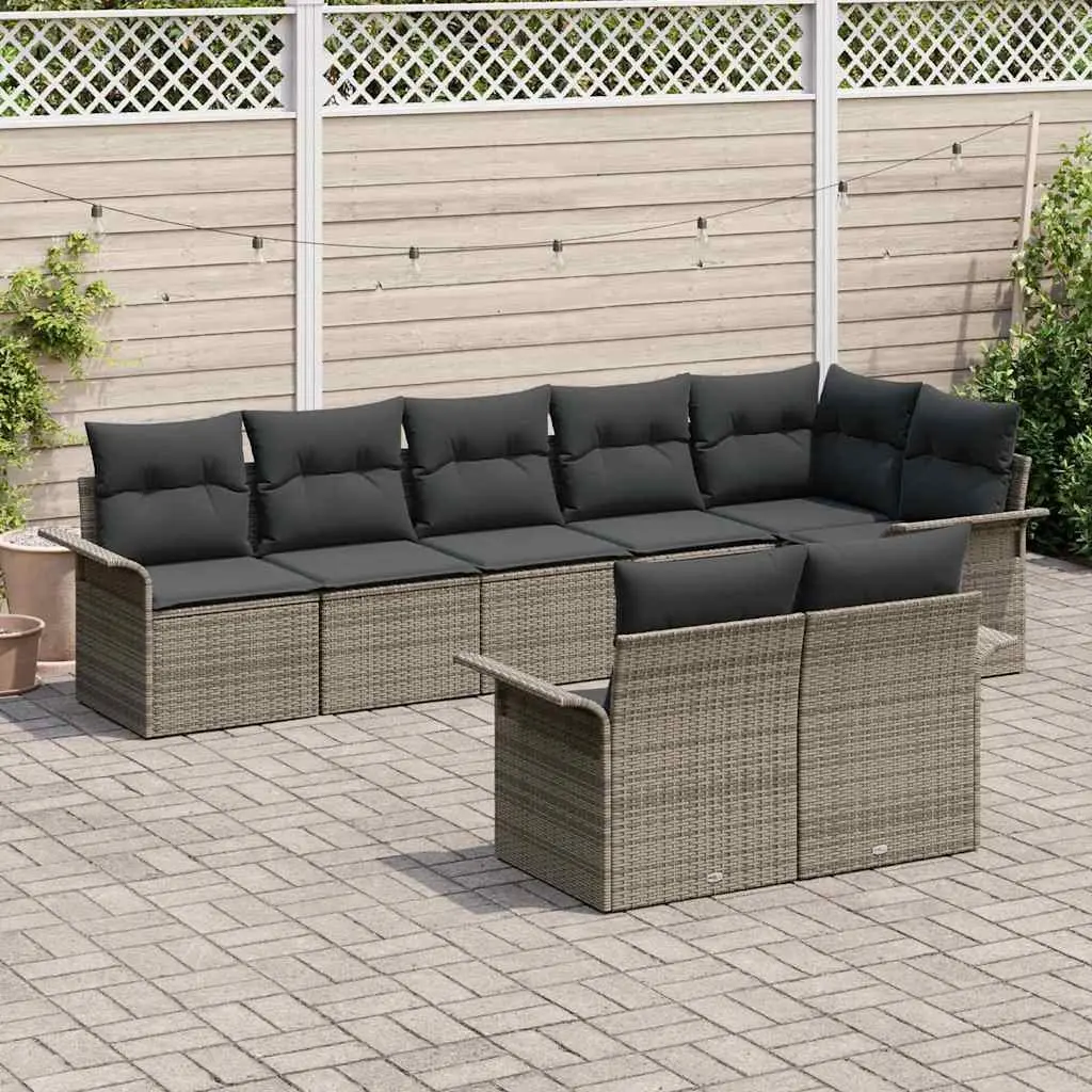 Modular Garden Sofa Set Outdoor Furniture 8 Pieces Grey Poly Rattan with Storage