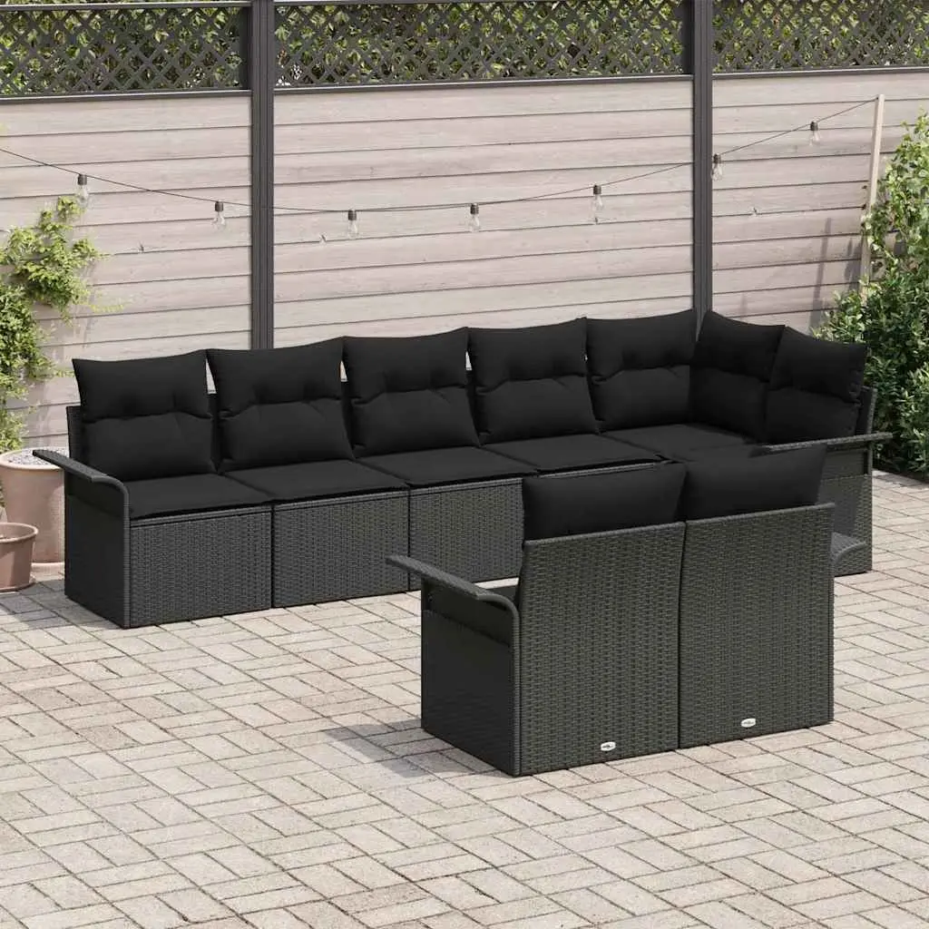 Modular Garden Sofa Set 8 Pieces Black Outdoor Furniture Poly Rattan