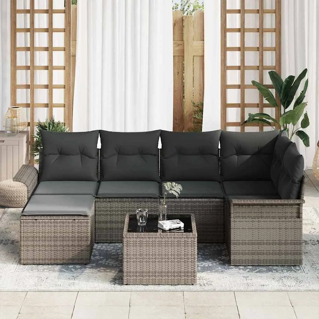 Modular Outdoor Sofa Set 7 Piece Grey Poly Rattan with Storage
