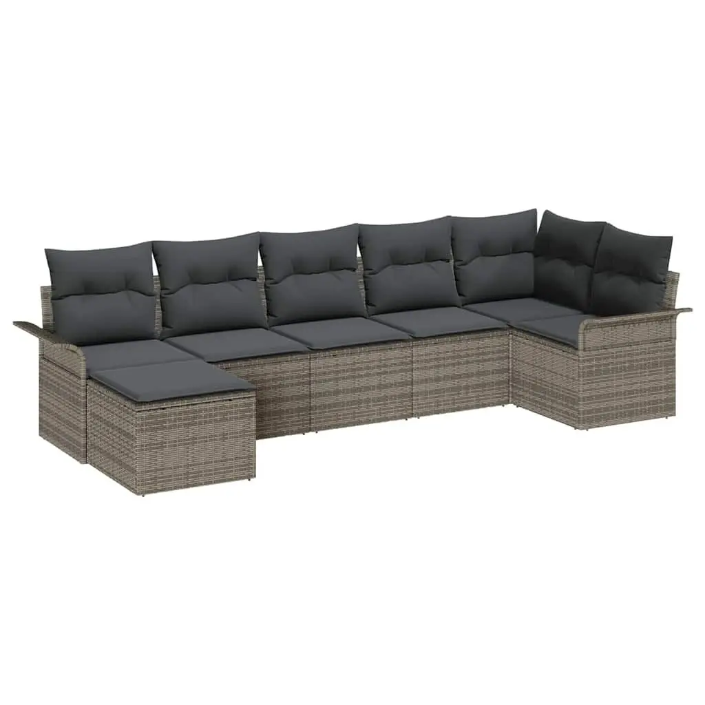 Modular Garden Sofa Set 7 Pieces Grey Outdoor Furniture Poly Rattan Lounge