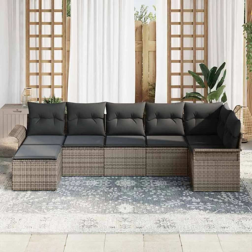 Modular Garden Sofa Set 7 Pieces Grey Outdoor Furniture Poly Rattan Lounge