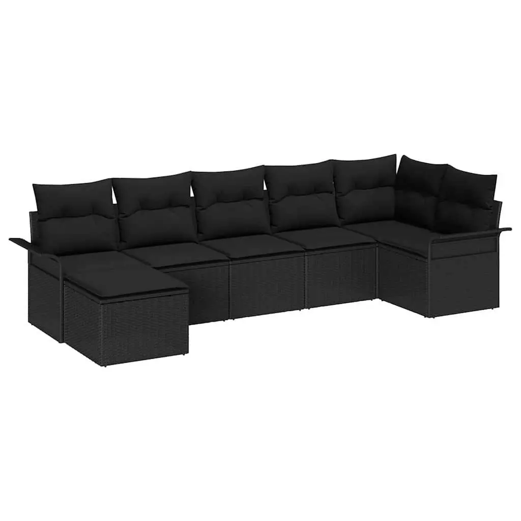 Modular Garden Sofa Set 7 Piece Outdoor Furniture Black Poly Rattan with Storage