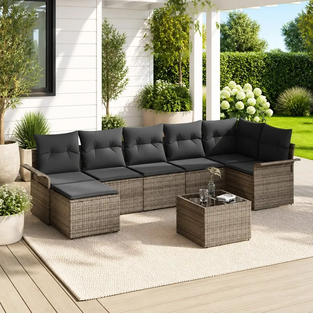 Modular Garden Sofa Set 8 Pieces Grey Poly Rattan Outdoor Furniture with