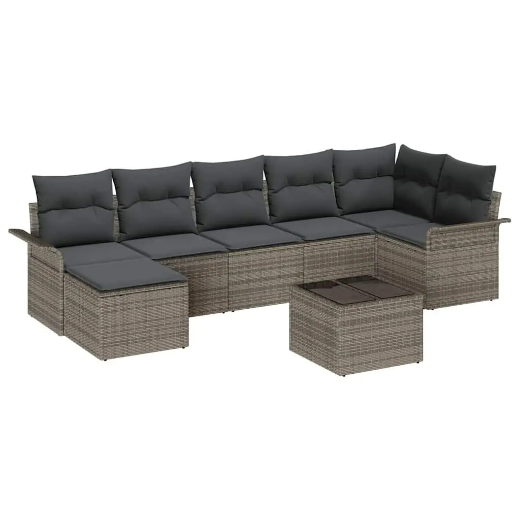 Modular Garden Sofa Set 8 Pieces Grey Poly Rattan Outdoor Furniture with