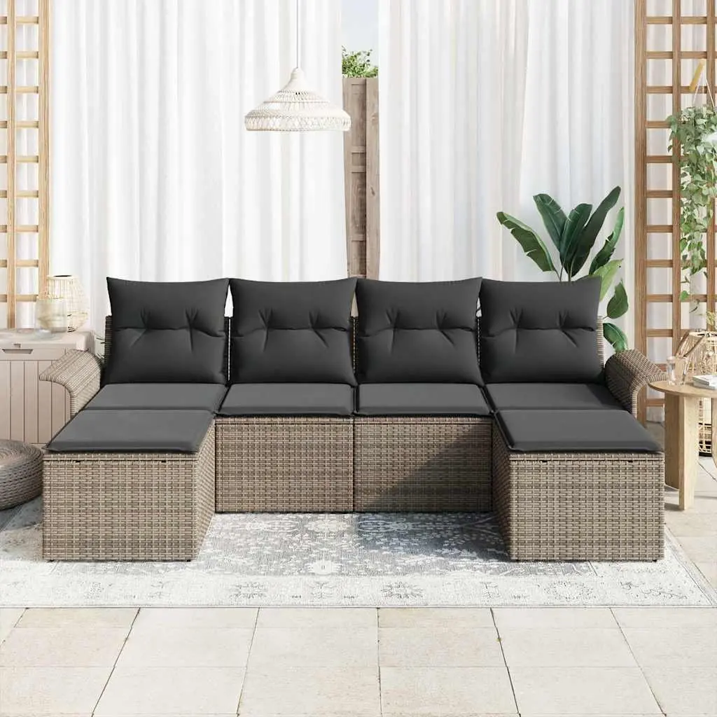 Modular Garden Sofa Set 6 Pieces Outdoor Living Grey Poly Rattan Furniture
