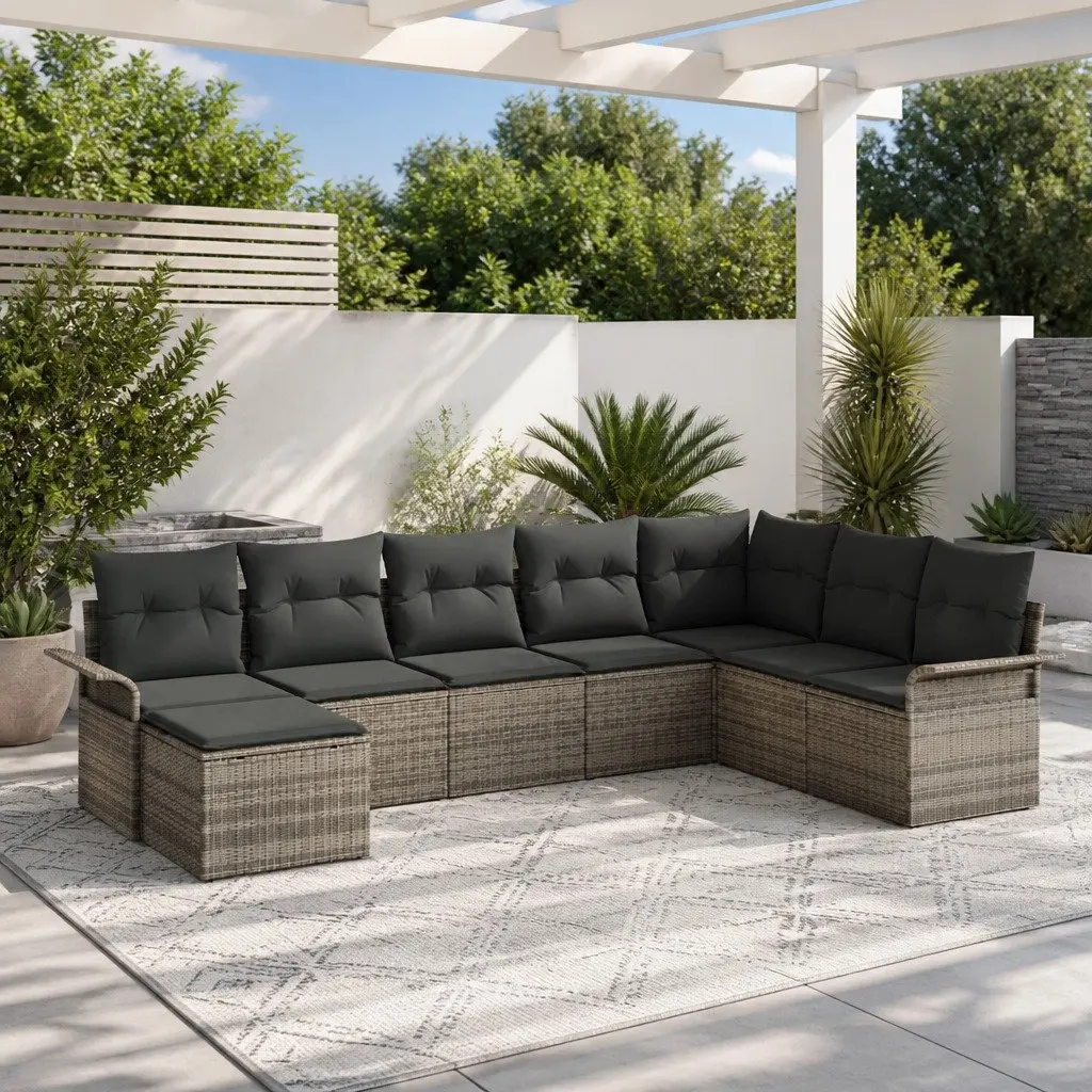 Modular Garden Sofa Set 8 Piece Grey Poly Rattan Outdoor Furniture