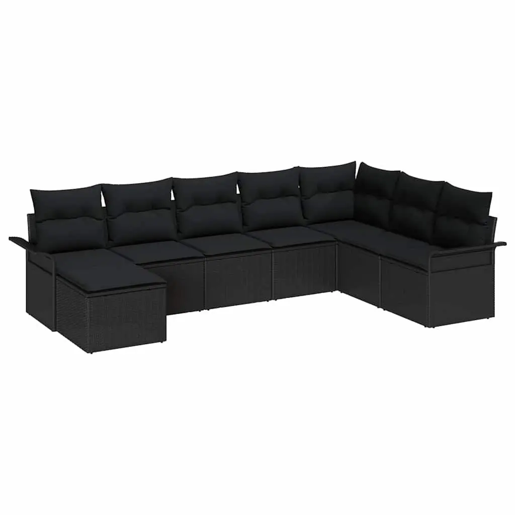 8 Piece Black Outdoor Modular Sofa Set Poly Rattan for Garden and Patio Furniture
