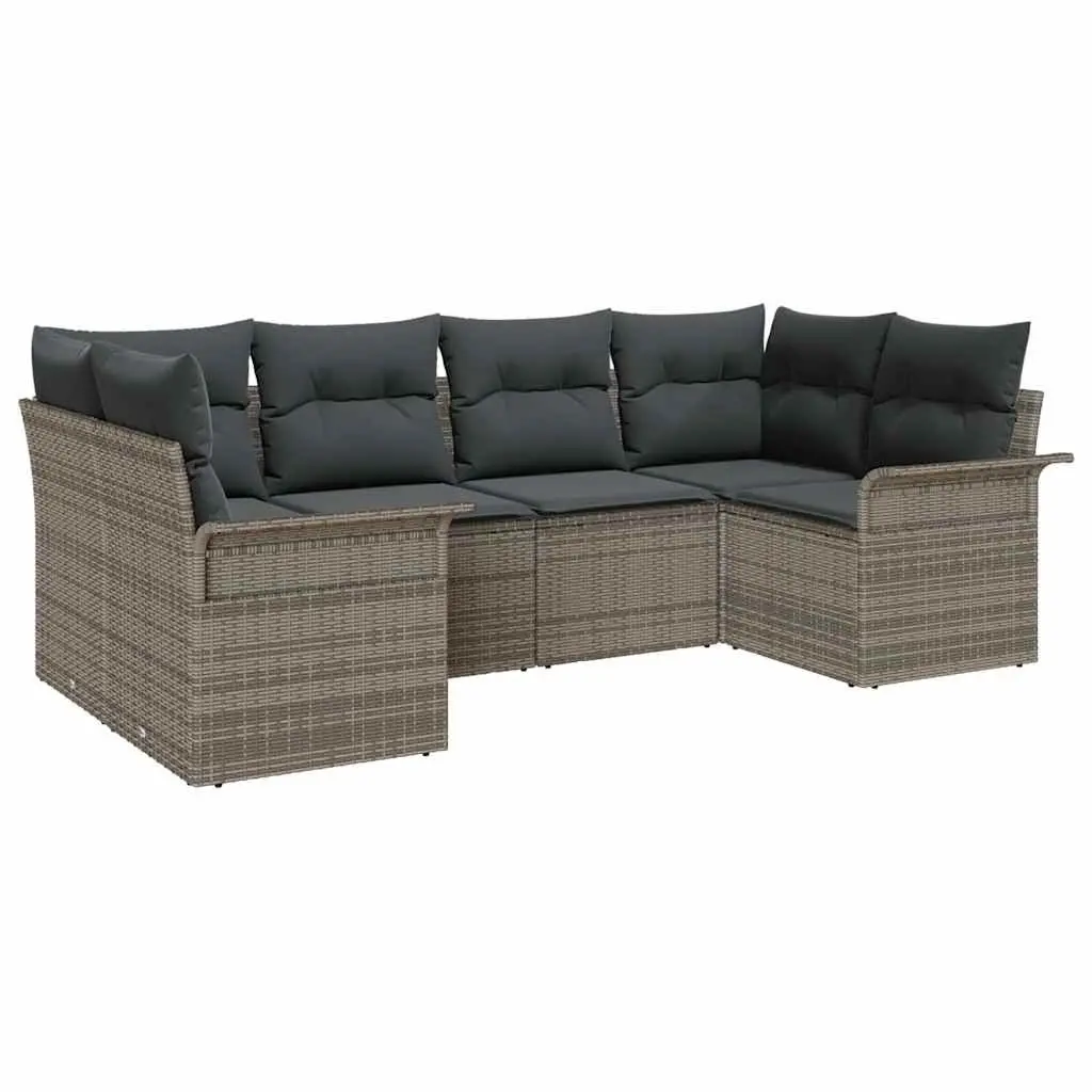 Garden Sofa Set Modular Outdoor Seating 6 Pieces Grey Poly Rattan