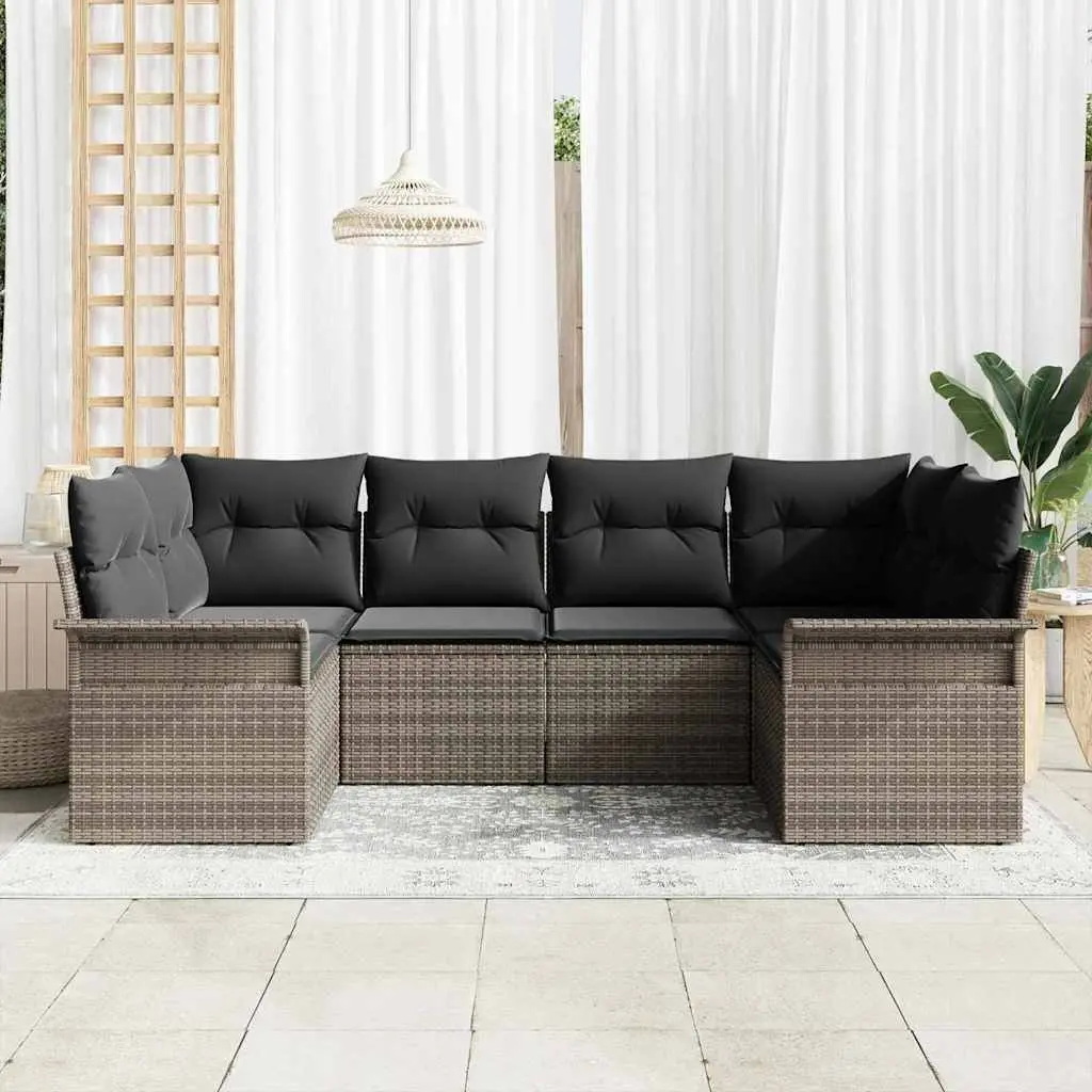 Garden Sofa Set Modular Outdoor Seating 6 Pieces Grey Poly Rattan