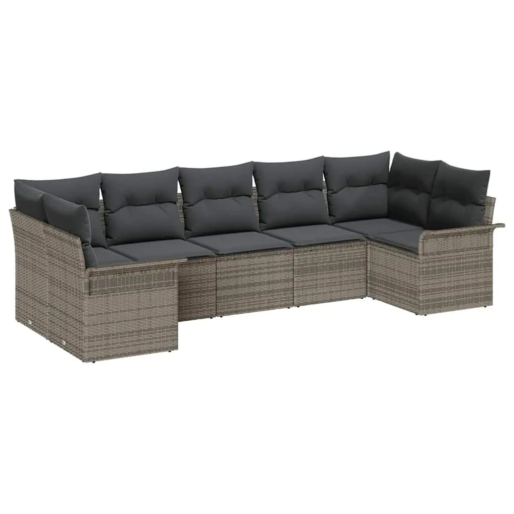 Garden Sofa Set 7 Pieces Modular Outdoor Furniture Grey Poly Rattan Seating