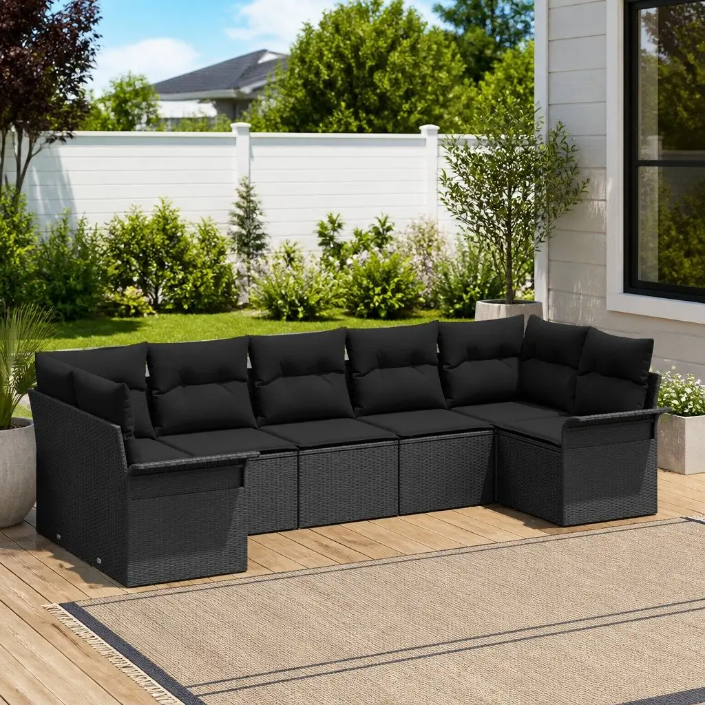 Garden Sofa Set Modular Outdoor Furniture 7 Piece Black Poly Rattan Lounge