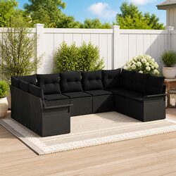 Comfortable Modular Garden Sofa Set - 9 Pieces, Black Rattan